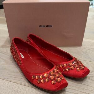Miu Miu Red Satin jeweled Flats 39 size 9